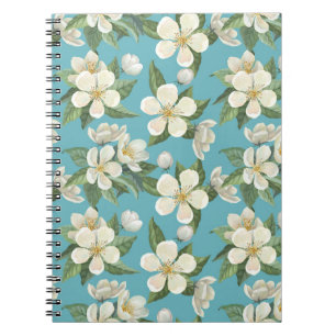 White Watercolor Flowers Green Leaves Notebook