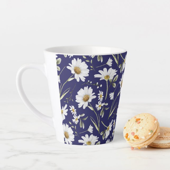 White Watercolor Flowers Latte Mug (In Situ)