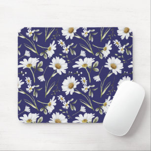 White Watercolor Flowers Mouse Mat