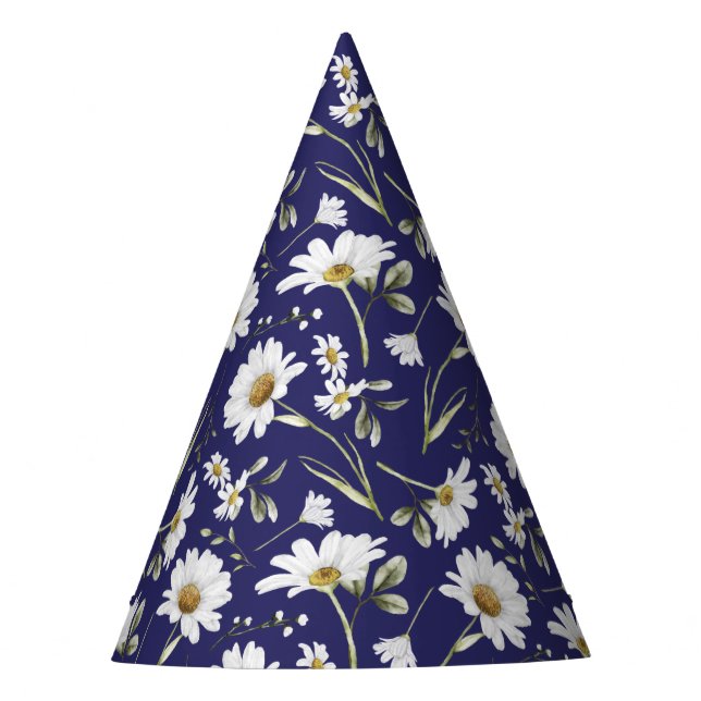 White Watercolor Flowers Party Hat (Front)