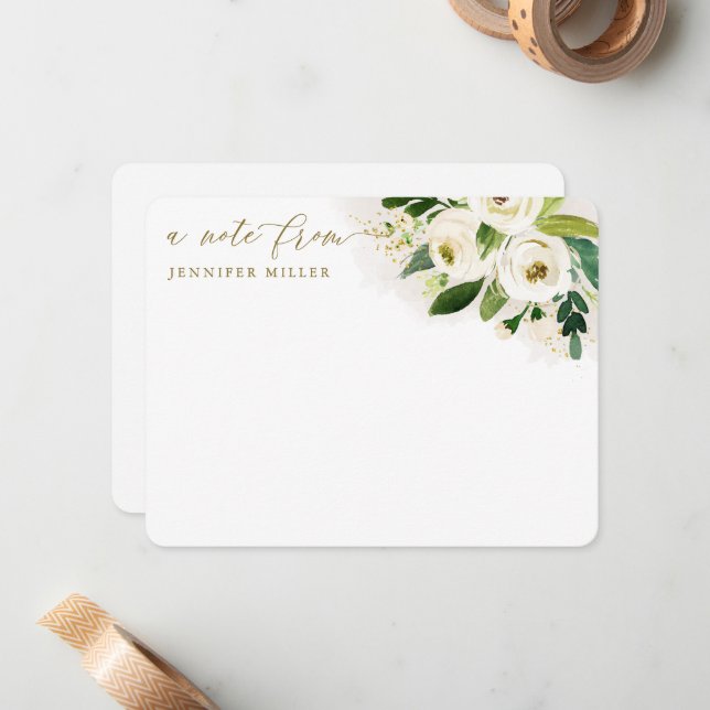 White Watercolor Flowers Script Card (Front/Back In Situ)