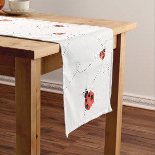 White Watercolor Fluttering Ladybugs Medium Table Runner