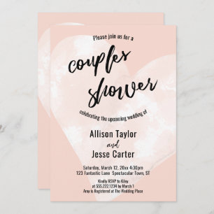White Watercolor Heart Blush Pink Couples Shower Invitation