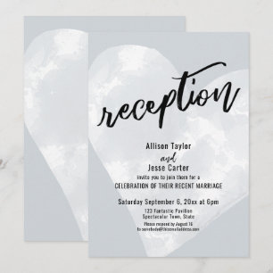 White Watercolor Heart Casual Reception Grey Invitation