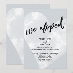 White Watercolor Heart Casual We Eloped Grey Invitation