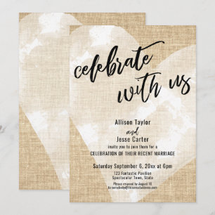 White Watercolor Heart Celebrate with Us Burlap Invitation