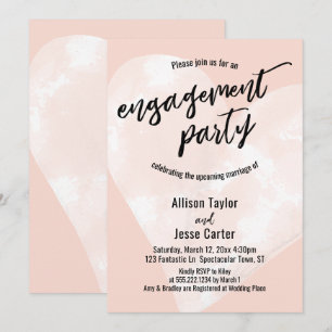 White Watercolor Heart Engagement Party Blush Pink Invitation