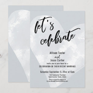White Watercolor Heart Let's Celebrate Light Grey Invitation