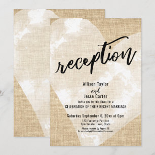 White Watercolor Heart Over Burlap Reception Invitation