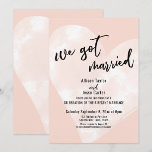 White Watercolor Heart We Got Married on Blush Invitation