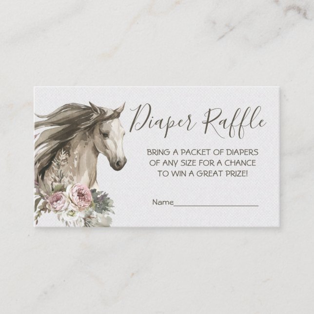 White Watercolor horse Diaper Raffle Business Card (Front)