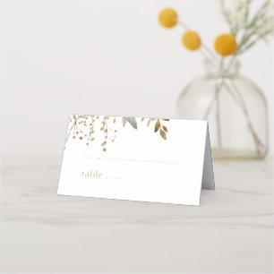 White Watercolor Imitation Gold Foliage Wedding Place Card