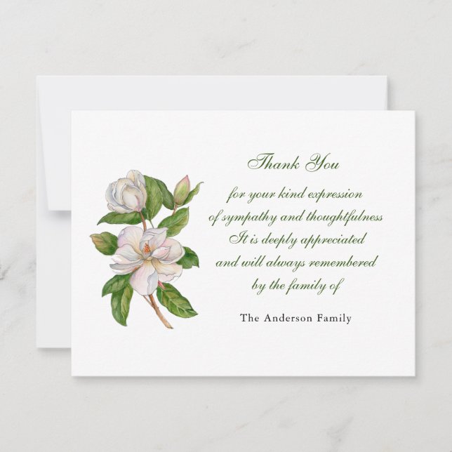 White watercolor Magnolia flower Thank You Card (Front)