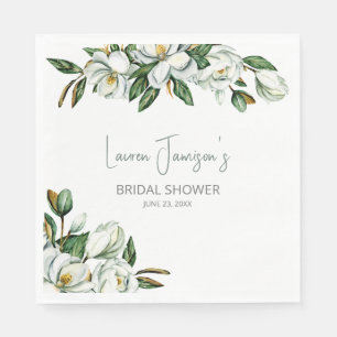 White Watercolor Magnolia Greenery Bridal Shower Napkin