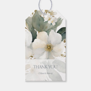 White   Watercolor Magnolia Thank You Wedding  Gift Tags