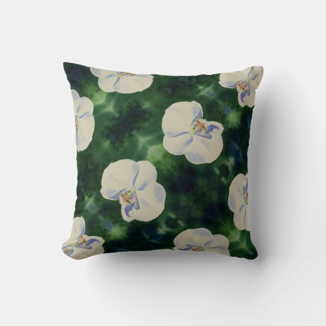 White watercolor orchid painting cushion (Front)
