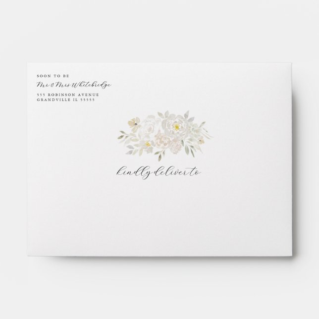 White watercolor peonies Envelope (Front)