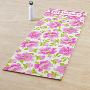 White Watercolor Peonies Floral Personalized Yoga Mat