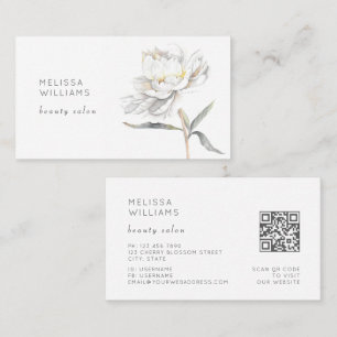 White Watercolor Peony Flower Business Card