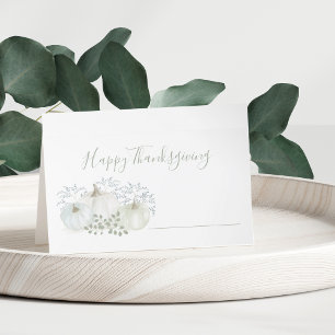 White Watercolor Pumpkins Thanksgiving Place Card