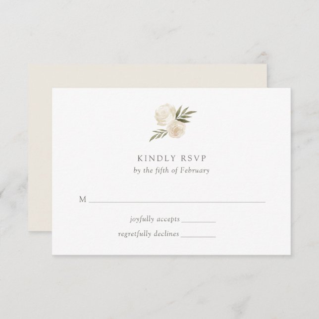 White Watercolor Rose Floral Wedding RSVP Card (Front/Back)