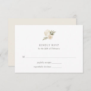 White Watercolor Rose Floral Wedding RSVP Card