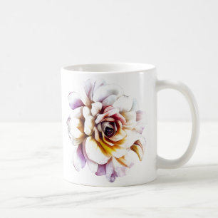 White Watercolor Rose Flower Coffee Mug
