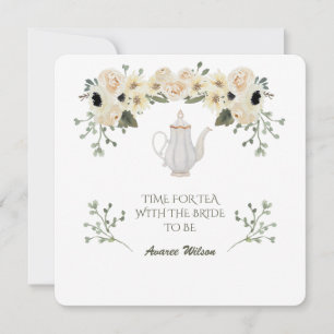 White Watercolor Roses Tea Shower Invitation