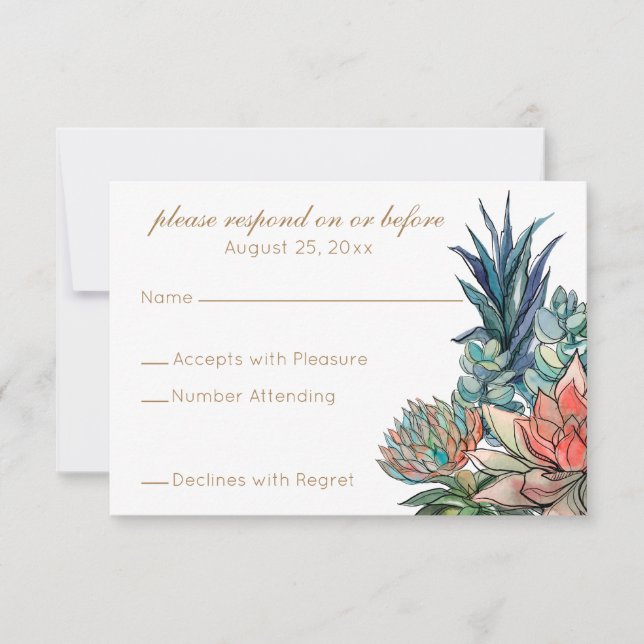 White Watercolor Succulent RSVP Card (Front)