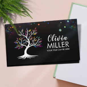 White Watercolor tree - Colorful Leaves Business Card