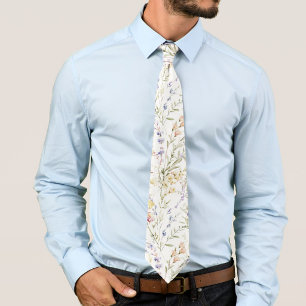 White Watercolor Wildflower Tie