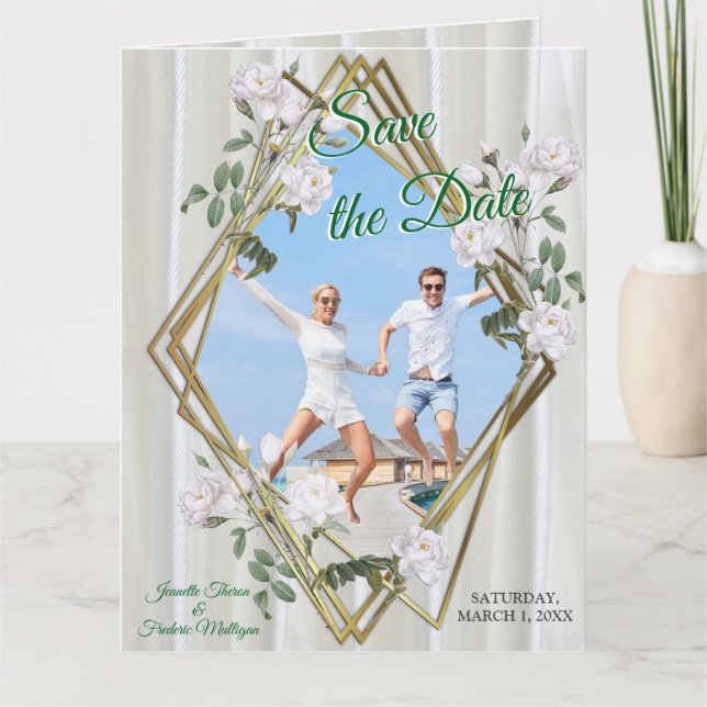 White Watercolour Roses painted on champagne  Silk Card (Front)