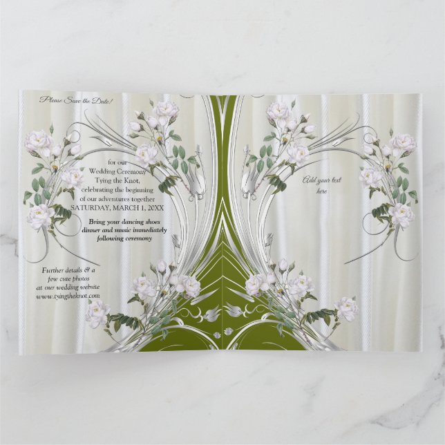 White Watercolour Roses painted on champagne  Silk Card (Inside)