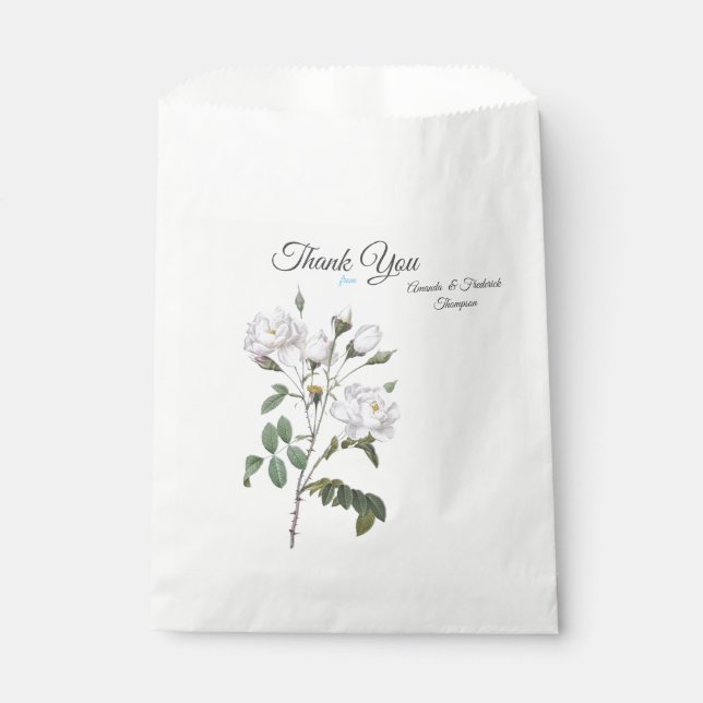 White Watercolour Roses painted on Champagne Silk Favour Bags (Front)