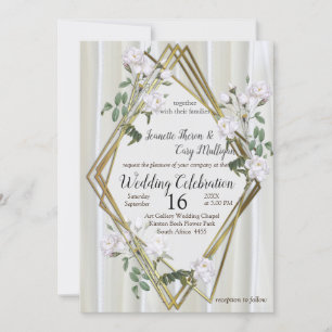 White Watercolour Roses painted on Champagne Silk Invitation
