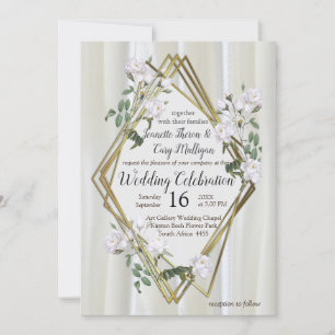 White Watercolour Roses painted on Champagne Silk Invitation