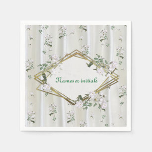 White Watercolour Roses painted on Champagne Silk Napkin