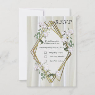 White Watercolour Roses painted on Champagne Silk RSVP Card