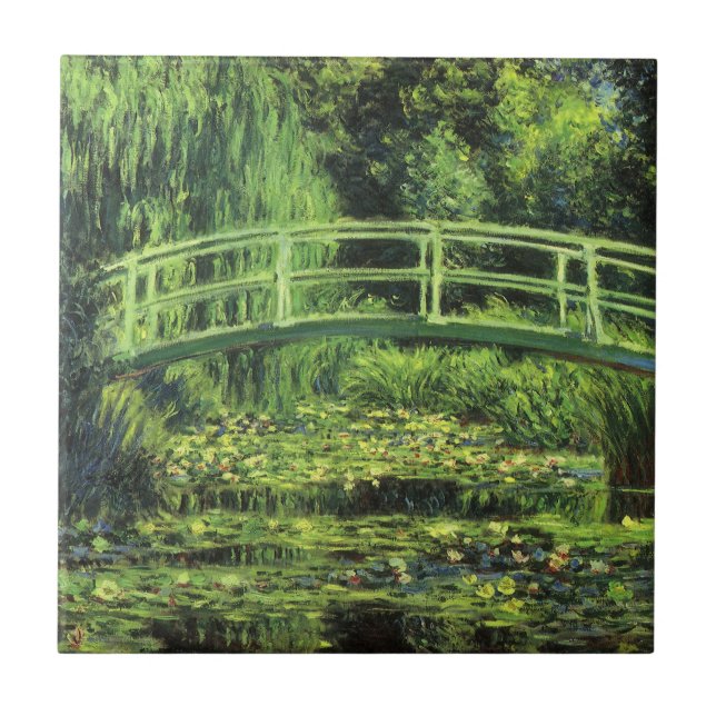 White Waterlilies by Claude Monet, Vintage Art Tile (Front)