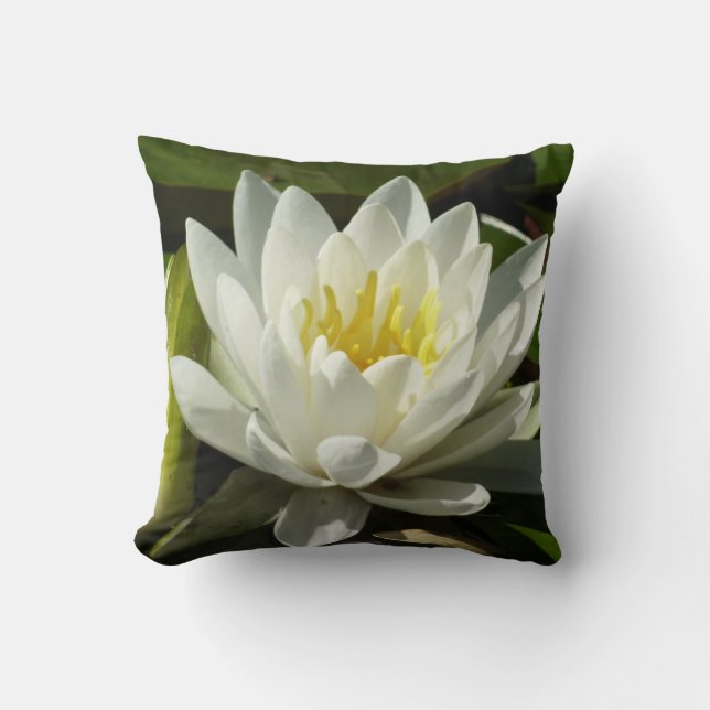 White Waterlily and Bud Floral Cushion (Front)