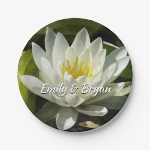 White Waterlily and Bud Floral Paper Plate