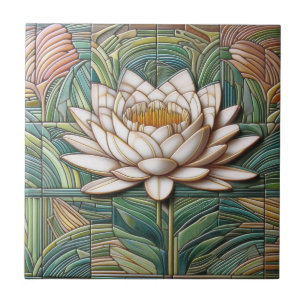 White Waterlily Decorative Ceramic Tile