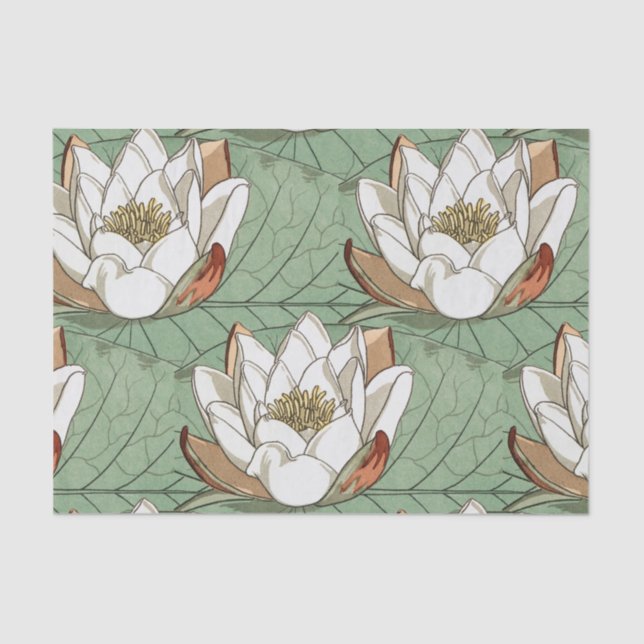 White Waterlily Floral Art Nouveau Tissue Paper (Front)