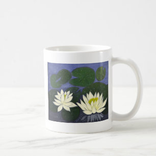 White Waterlily Flowers in a Pond. Coffee Mug