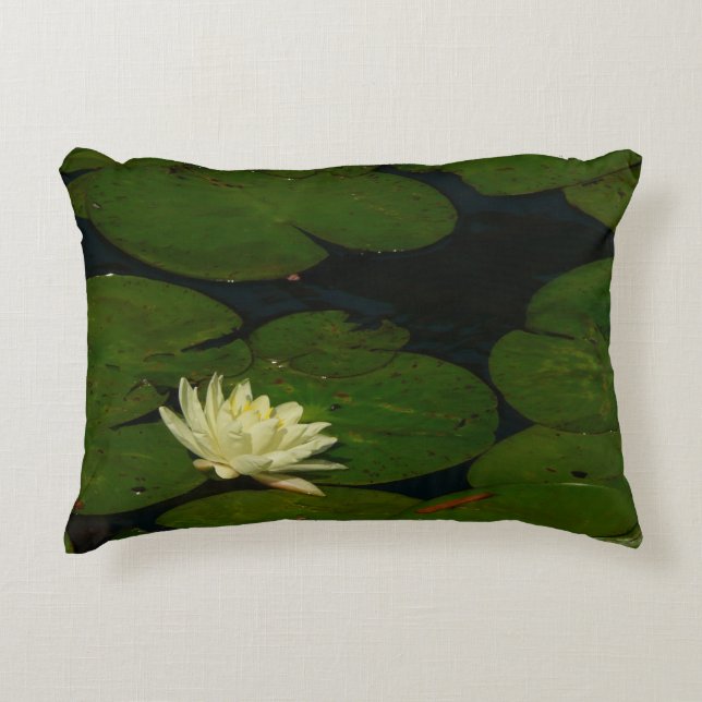 White Waterlily I Peaceful Floral Photography Decorative Cushion (Front)