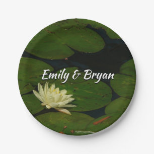 White Waterlily I Peaceful Floral Photography Paper Plate