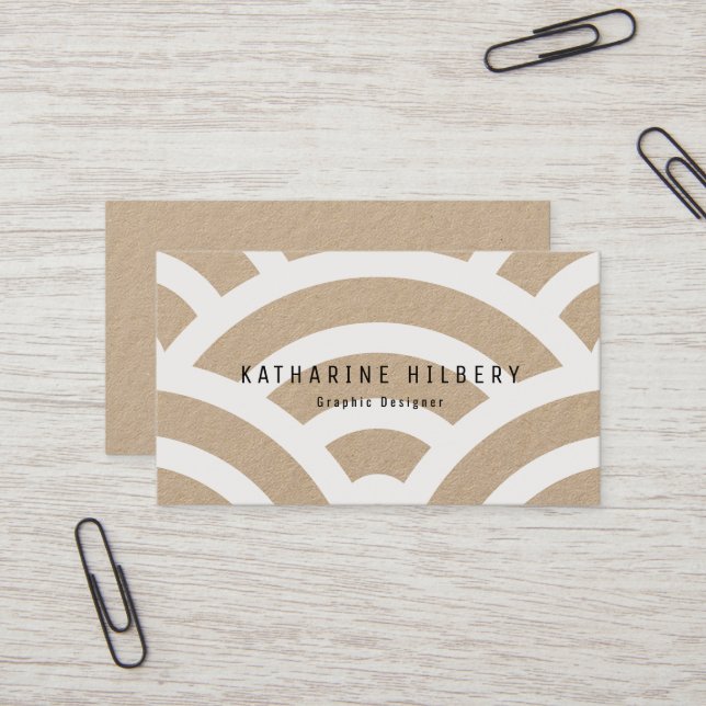 White Wave Pattern Kraft Paper Business Card (Front/Back In Situ)
