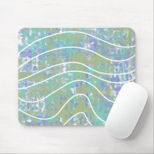 White Waves Abstract Green Aqua Purple Design Mouse Mat