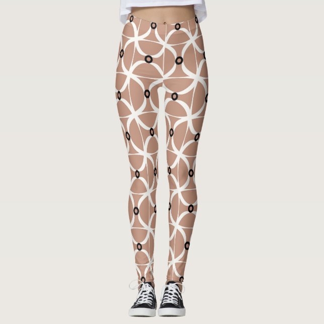 White wavy lines: abstract seamless pattern leggings (Front)