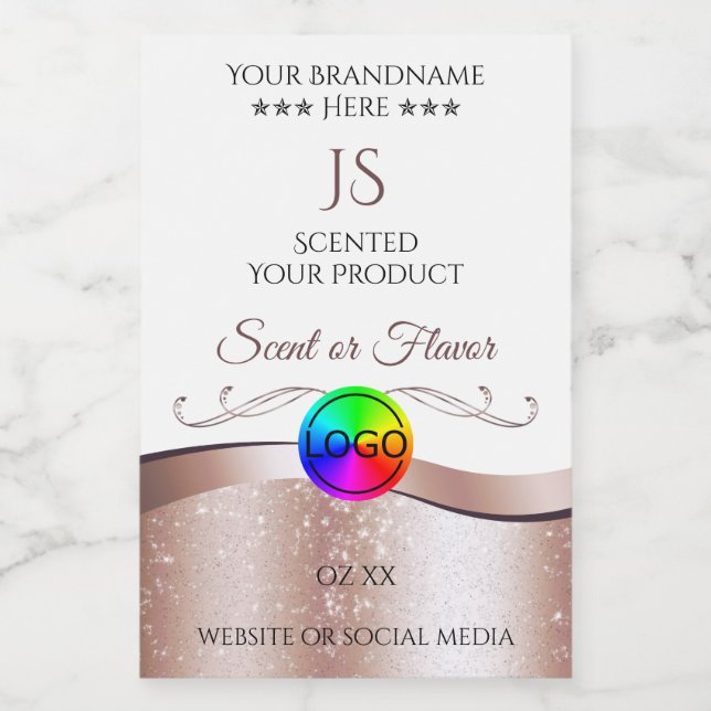 White Wavy Rose Gold Logo Monogram Product Label (Single Label)